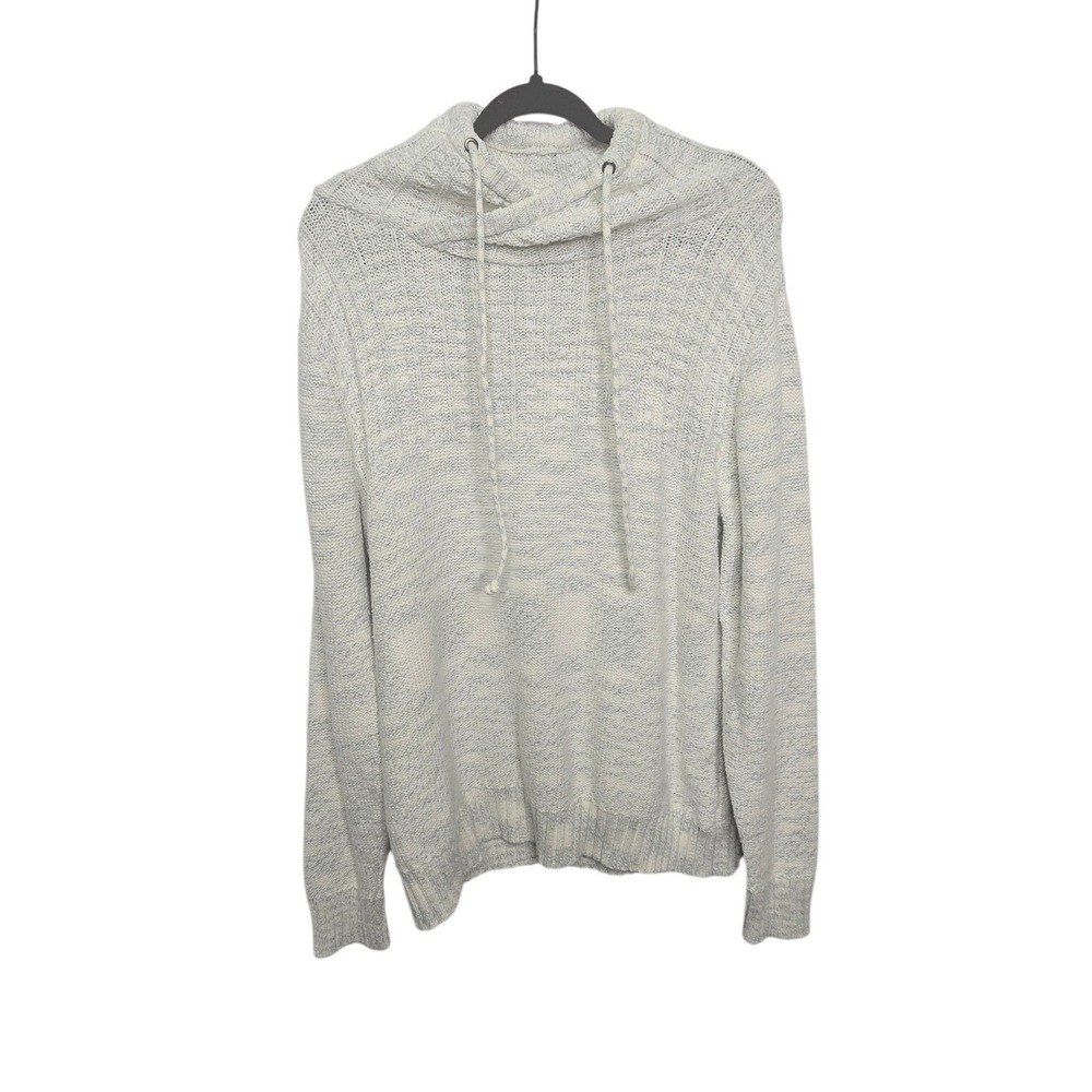 Carbon Cowl Neck Hoodie Mens Large White Marled Knit‎ Cotton Blend Pullover